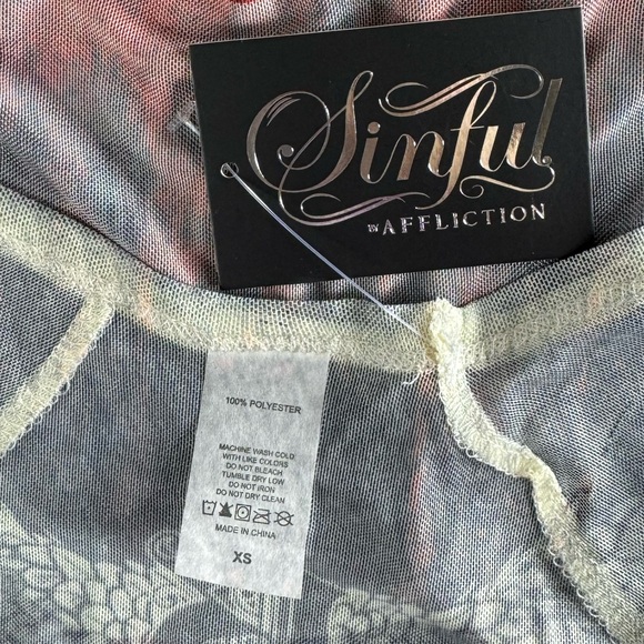 Sinful By Affliction Angel Wings Sheer Short Sleeve Crop Top - NWT - Picture 11 of 12